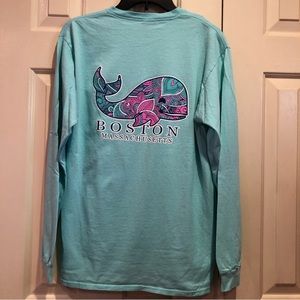 Boston Massachusetts Floral Whale T-shirt size M  Aqua Blue